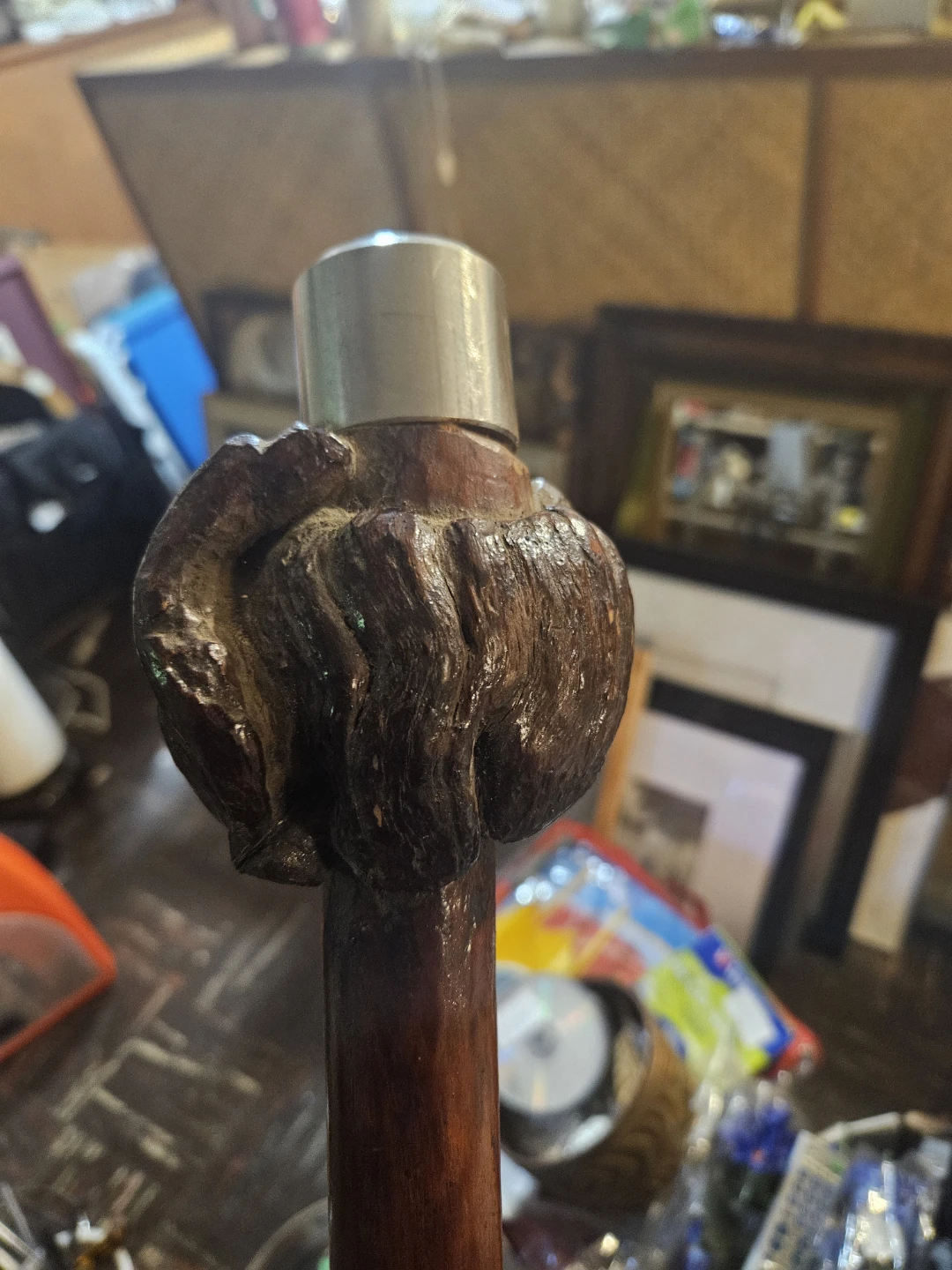 Carved wooden cane with metal cap - photo 3