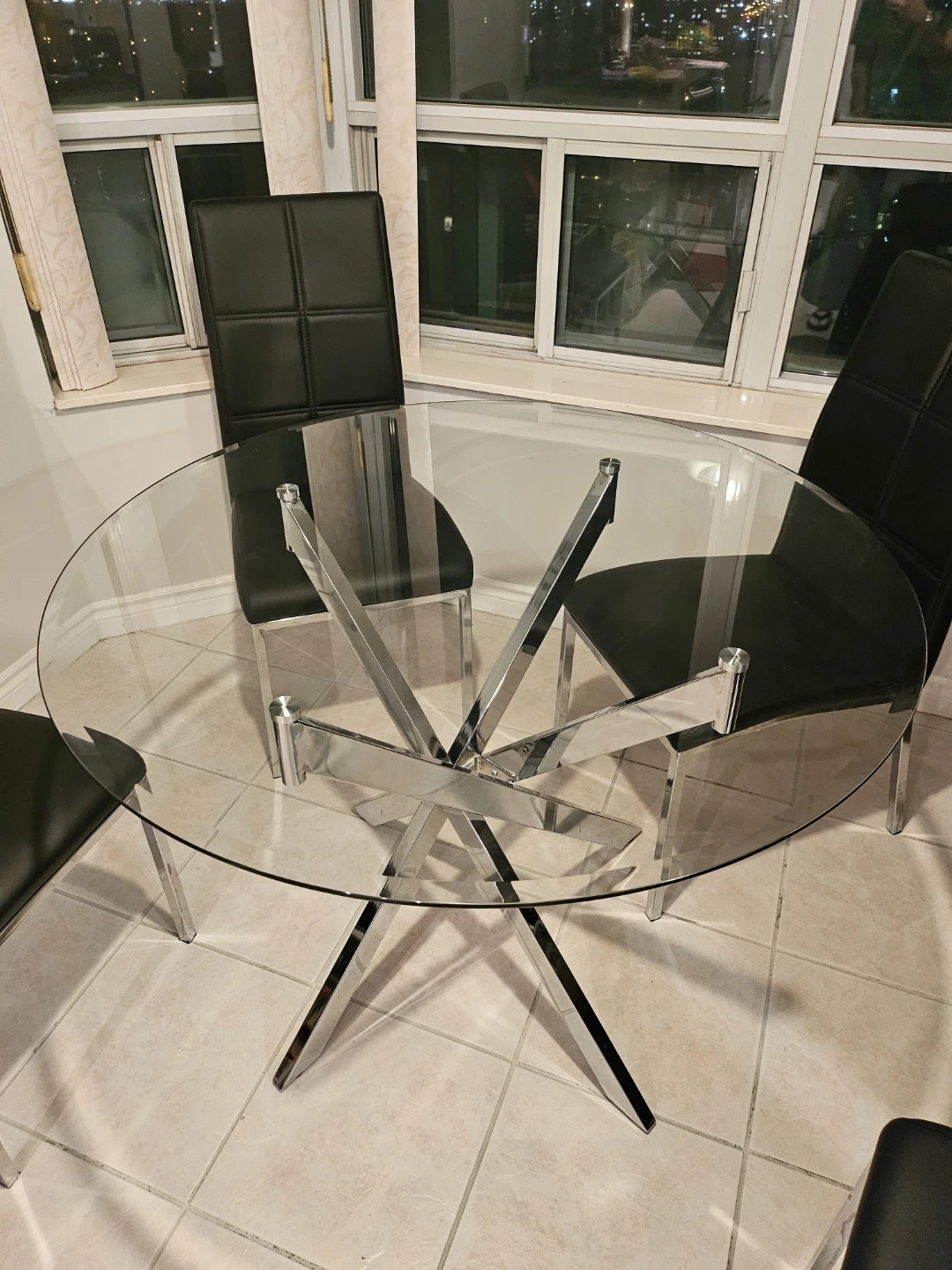 Glass Dining Table with 4 Black Chairs - photo 2