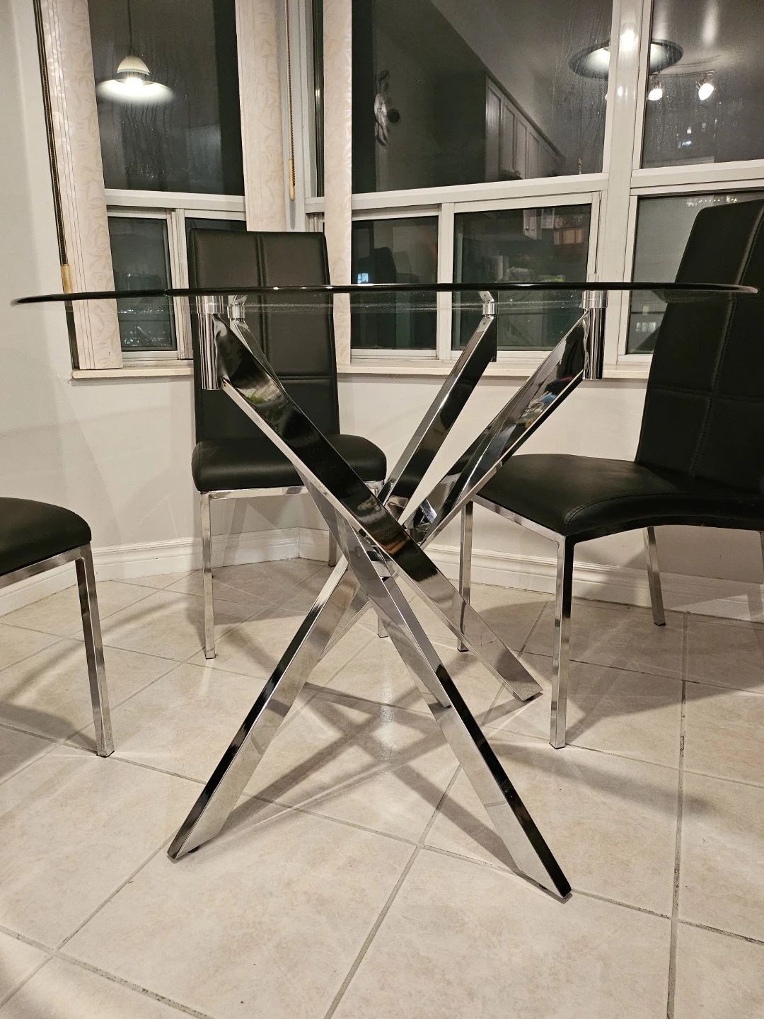 Glass Dining Table with 4 Black Chairs - photo 3