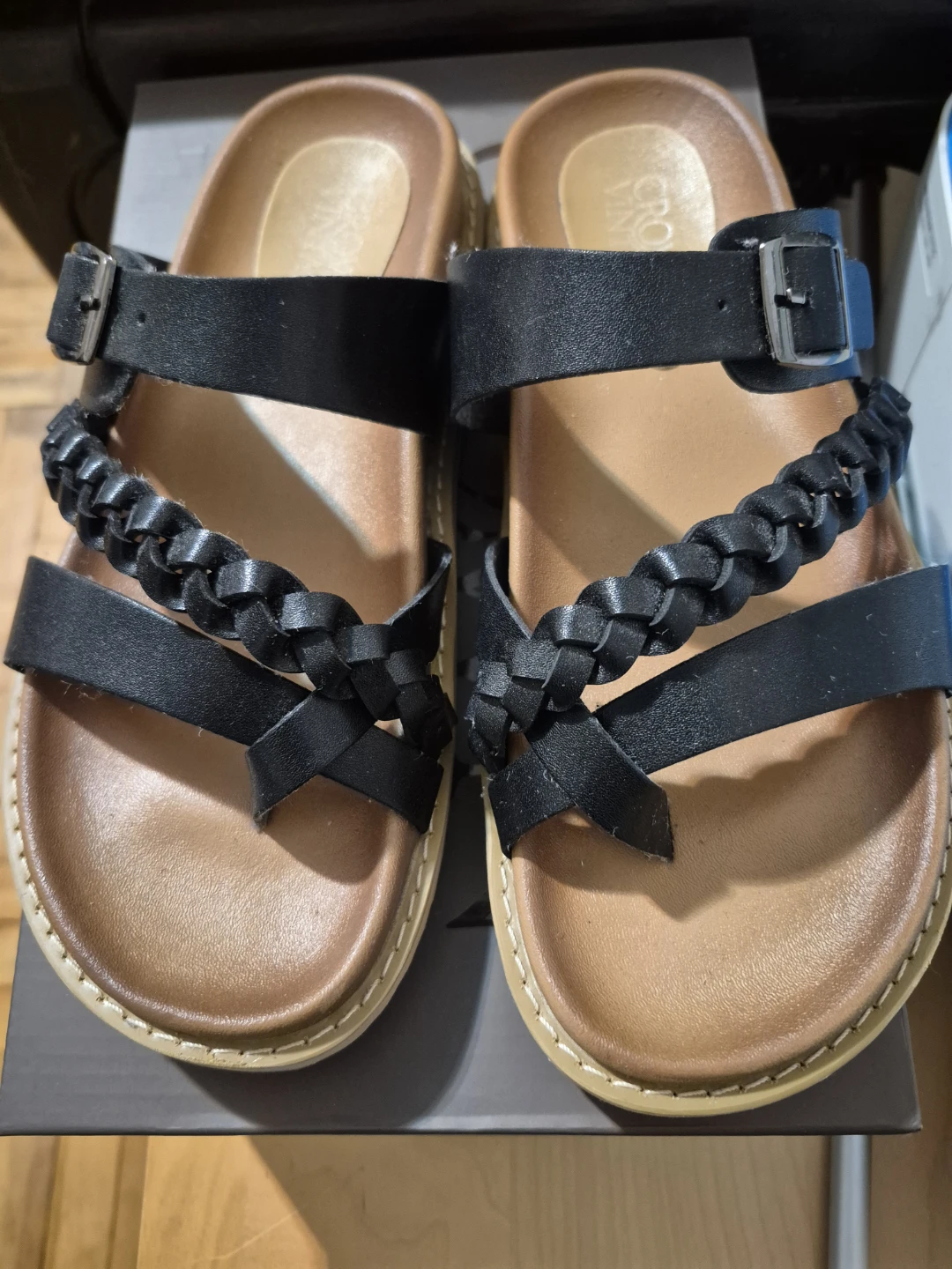 BNIB)Crown Vintage Size 7 Black Braided Strap Sandals - photo 4