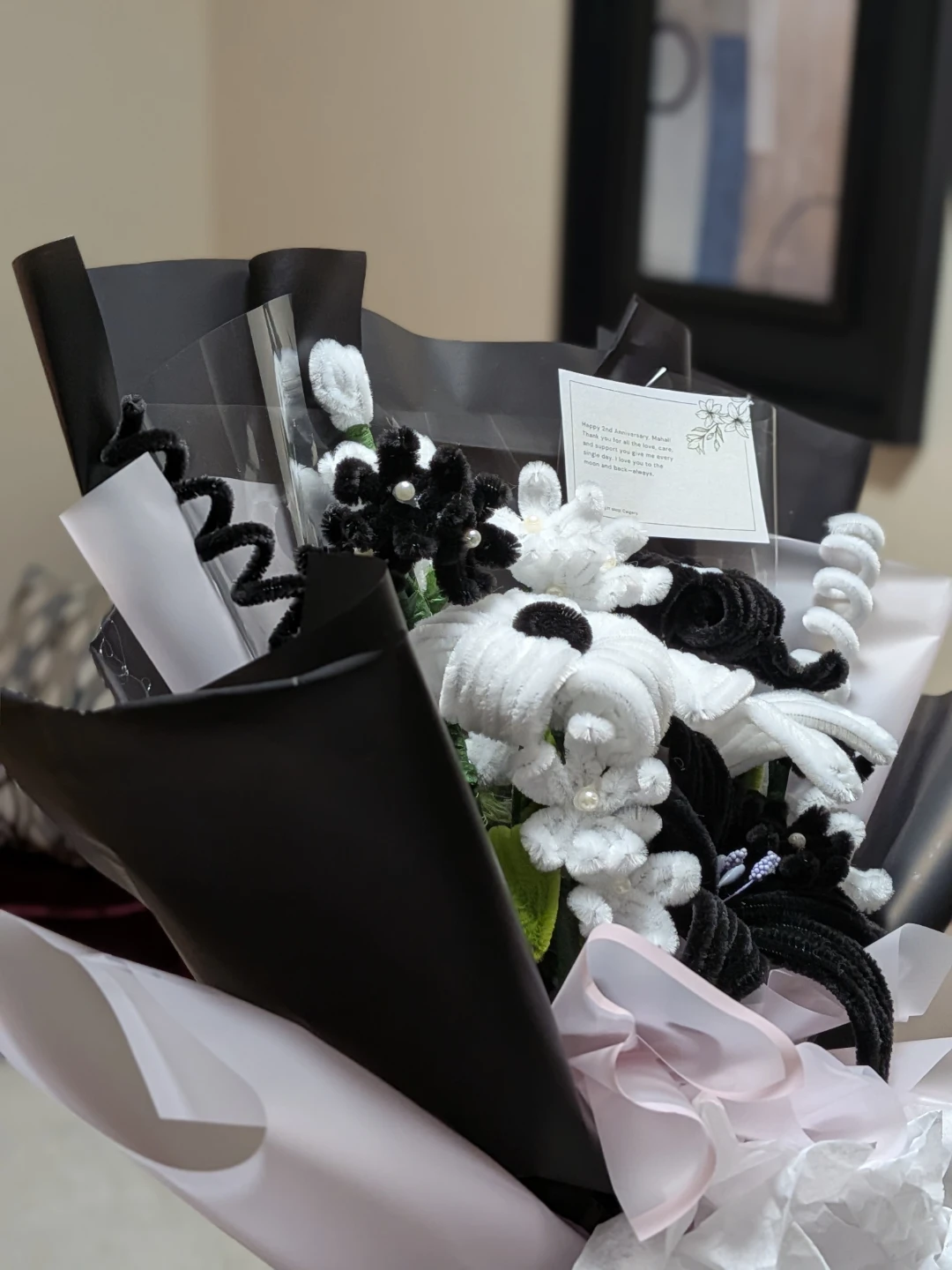 Handmade Crochet Flower Bouquet - Black & White - photo 5