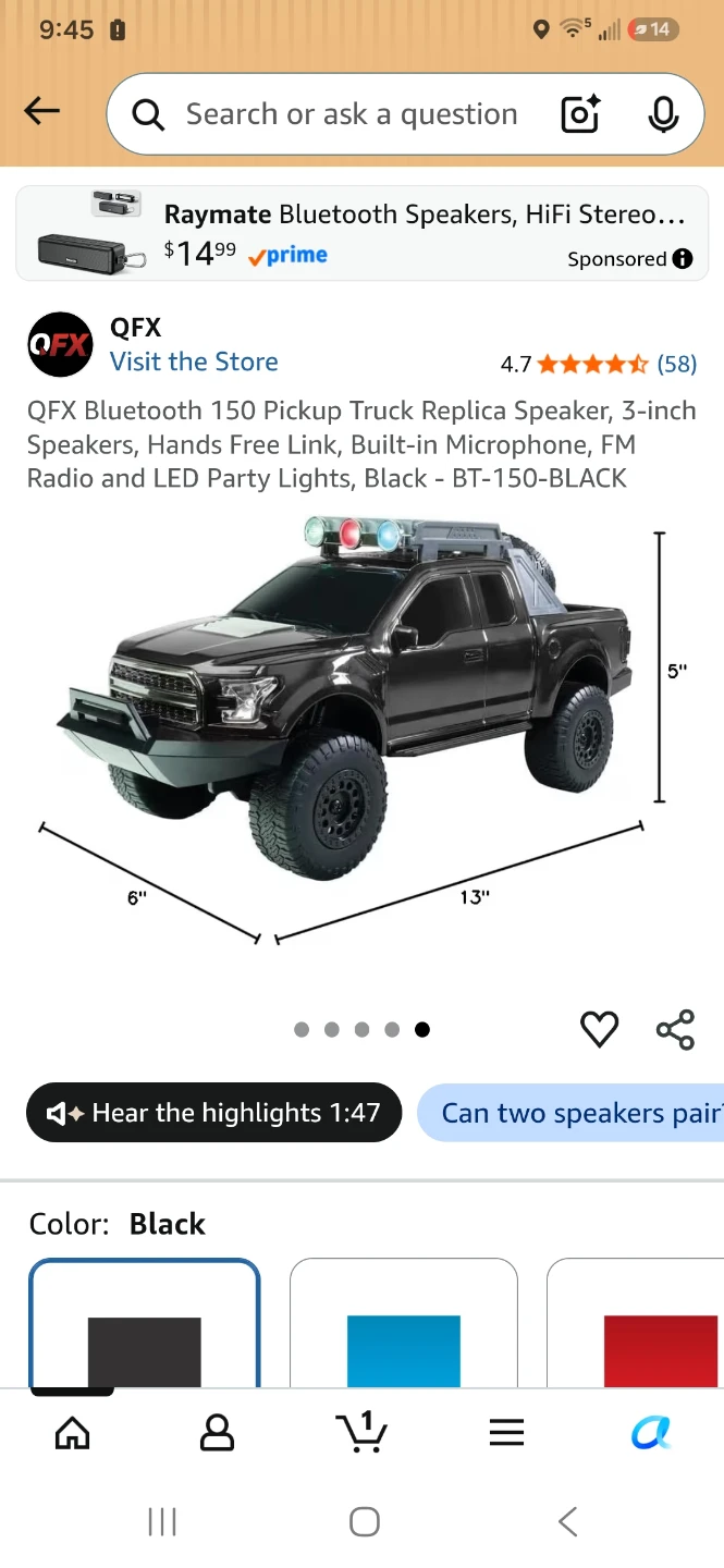 QFX BT-150 Bluetooth Pickup Truck Replica Speaker - Black - photo 5