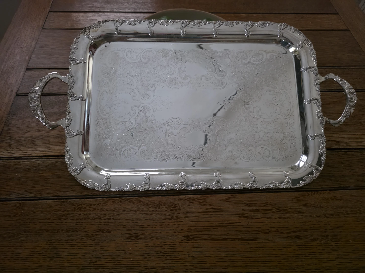 Ornate Silver Plated Serving Tray with Handles
