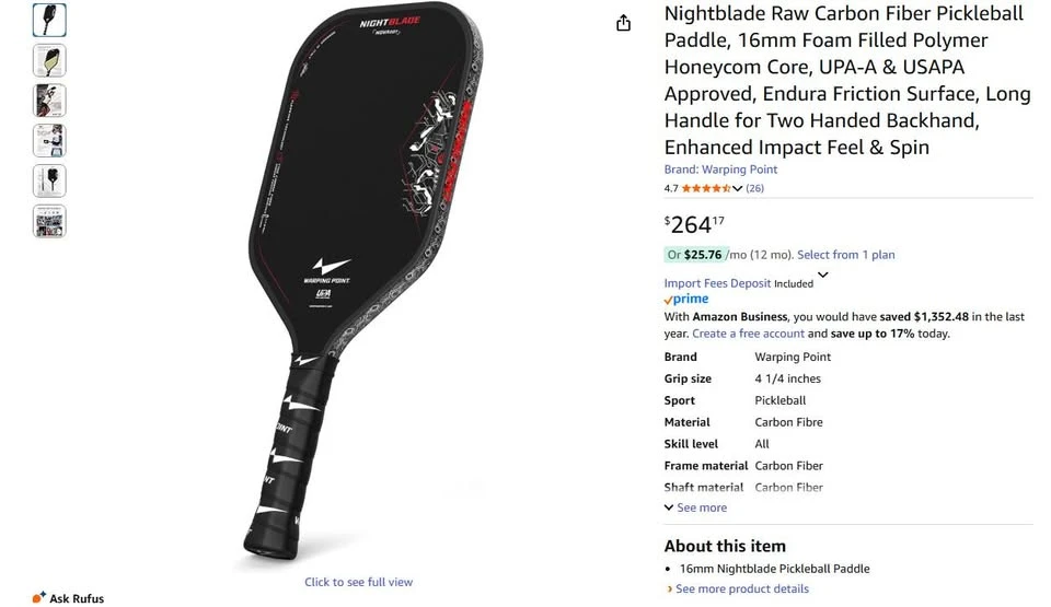 Nightblade Raw Carbon Fiber Pickleball Paddle New in Box - photo 2