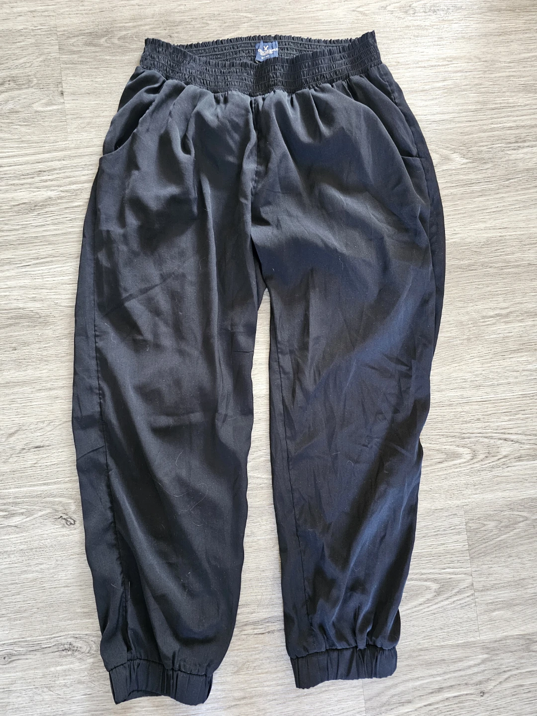 American Eagle Black Smocked Waist Jogger Pants