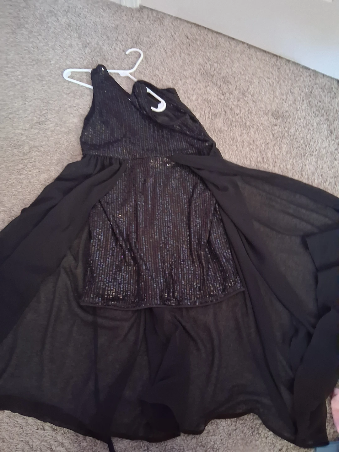 Black Sequin and Chiffon Overlay Dress