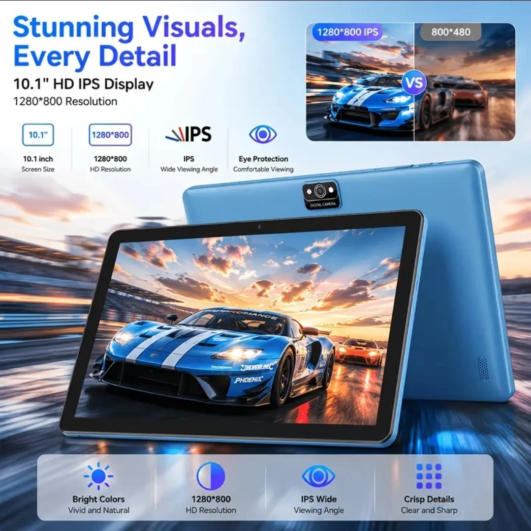 10.1 Inch IPS Tablet - 12GB RAM, 64GB Storage, Quad-Core
