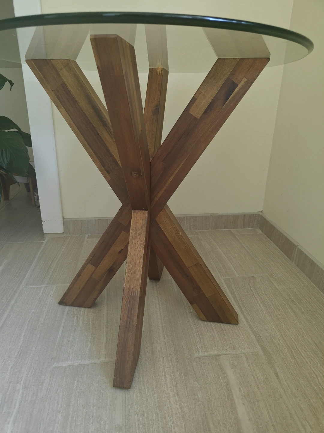 Glass Top Side Table with Wooden Base - photo 4