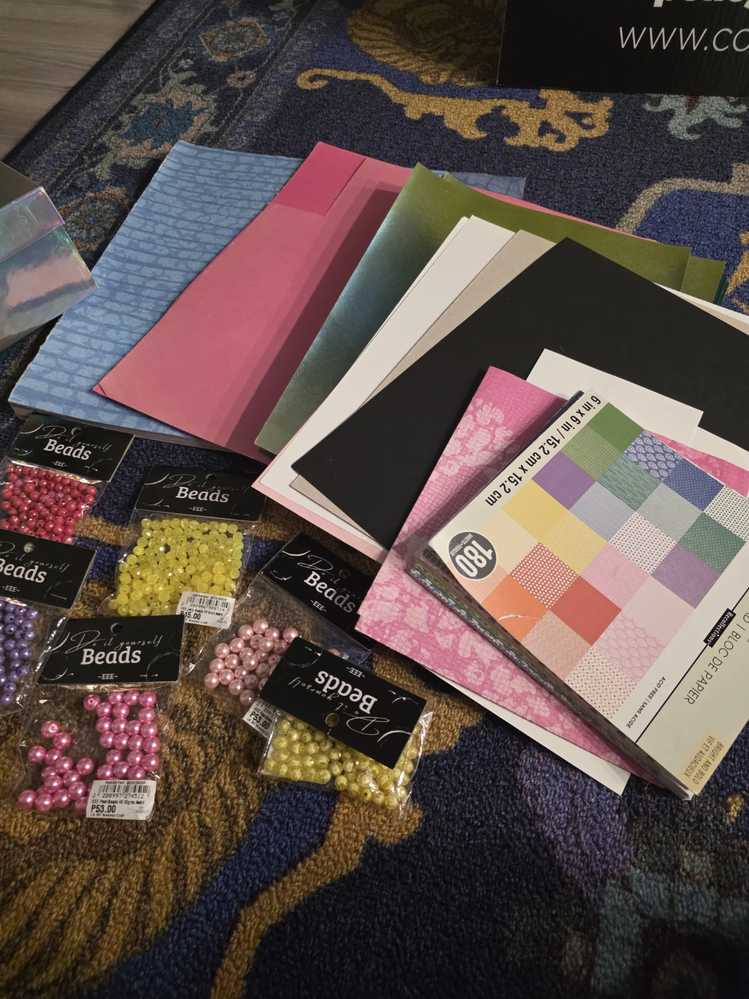 Assorted Craft Beads and Paper Bundle