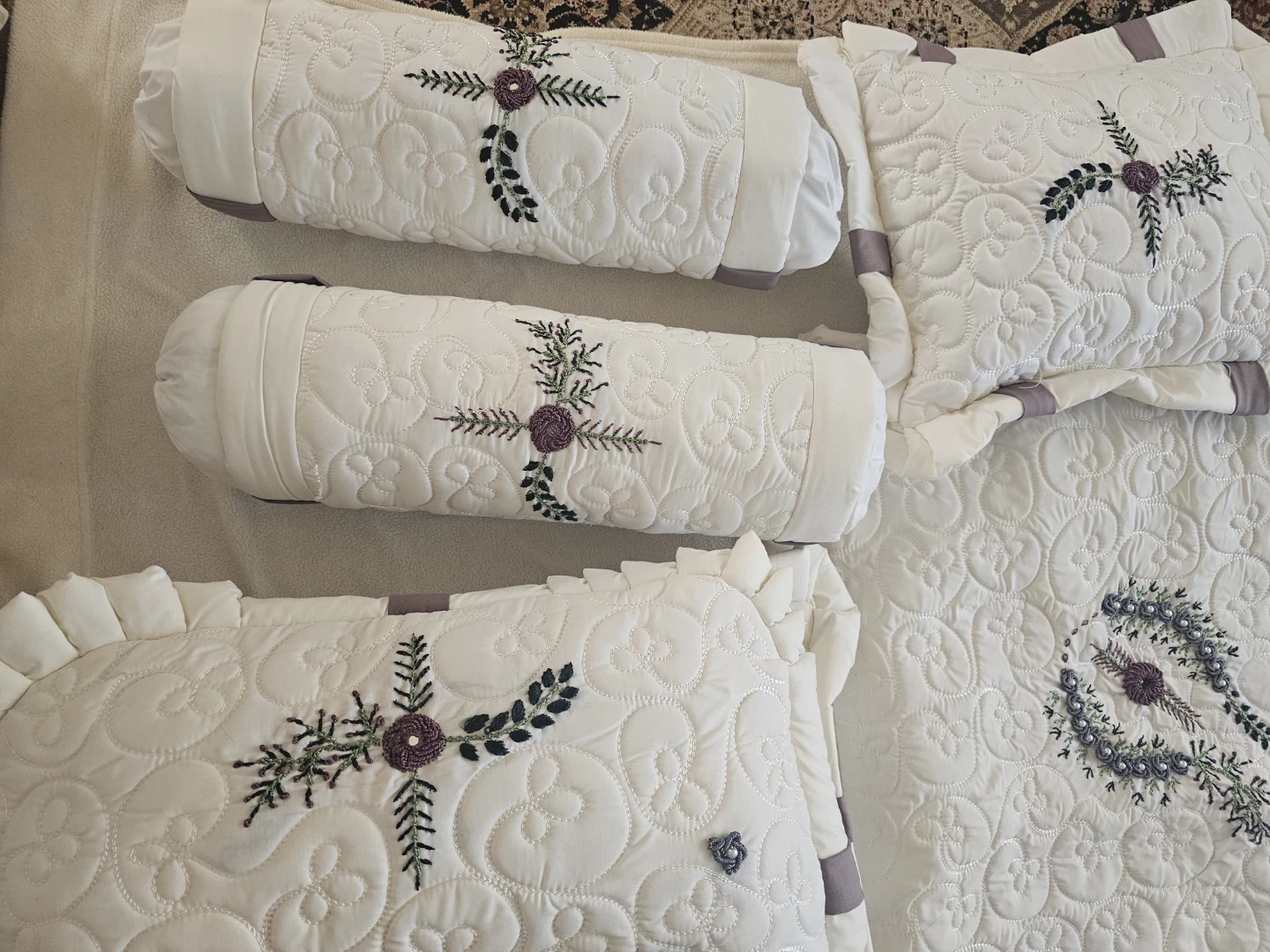 White Embroidered Baby Bedding Set with Bolsters and Pillows - photo 2