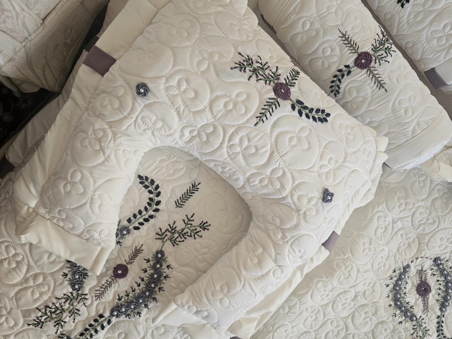 White Embroidered Baby Bedding Set with Bolsters and Pillows - photo 3