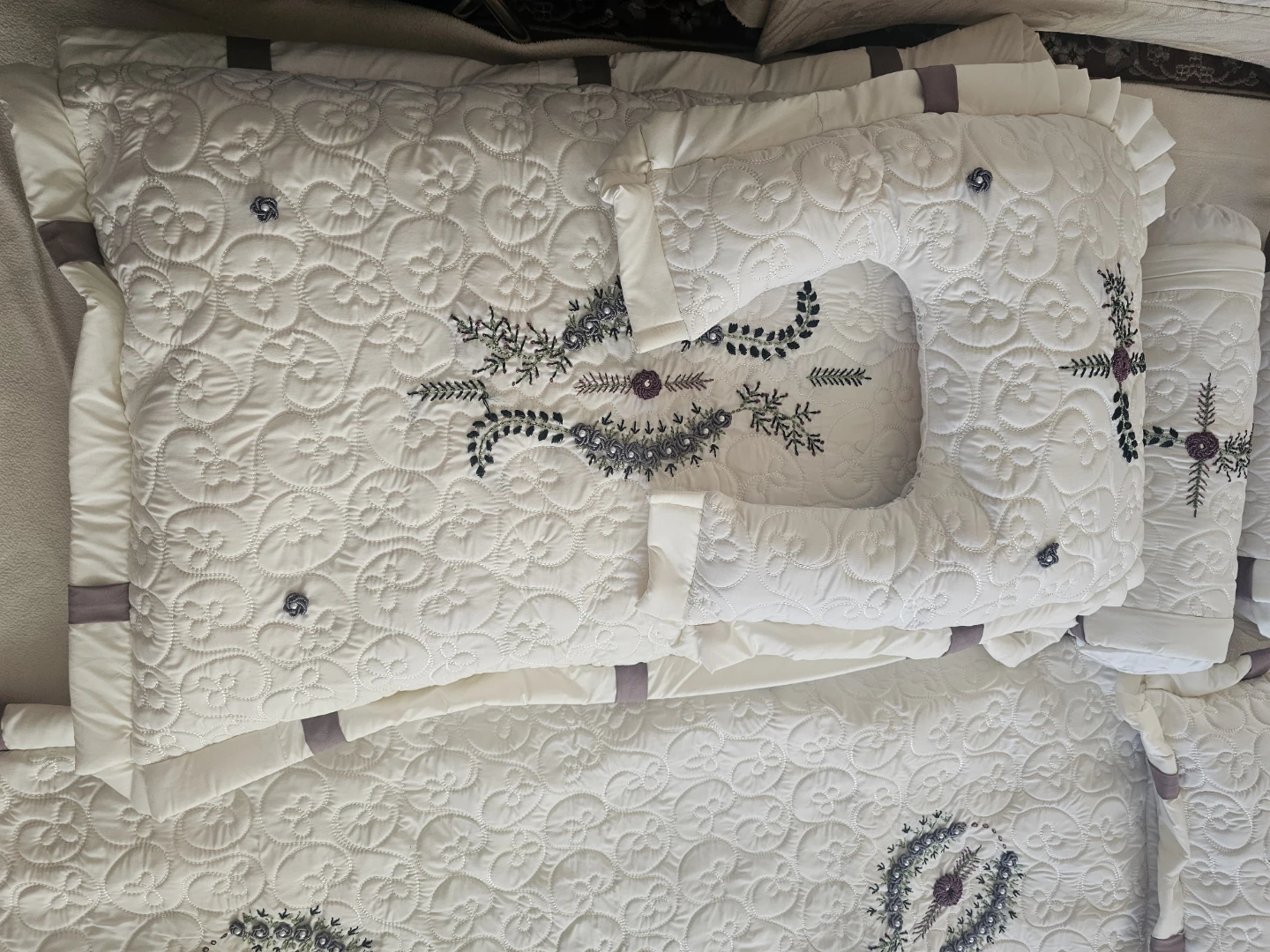 White Embroidered Baby Bedding Set with Bolsters and Pillows - photo 4