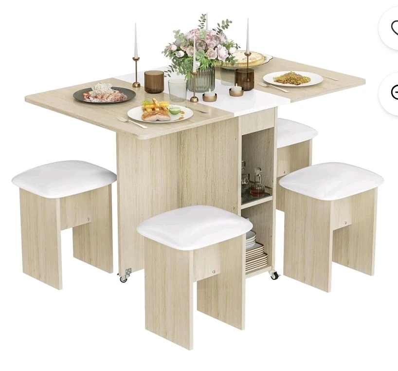 Extendable Dining Table Set with 4 Stools