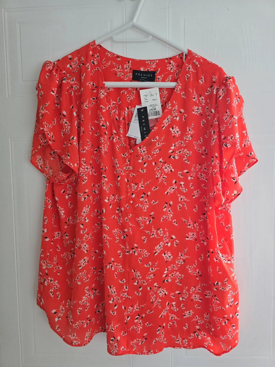 Premise Woman Red Floral Blouse Top