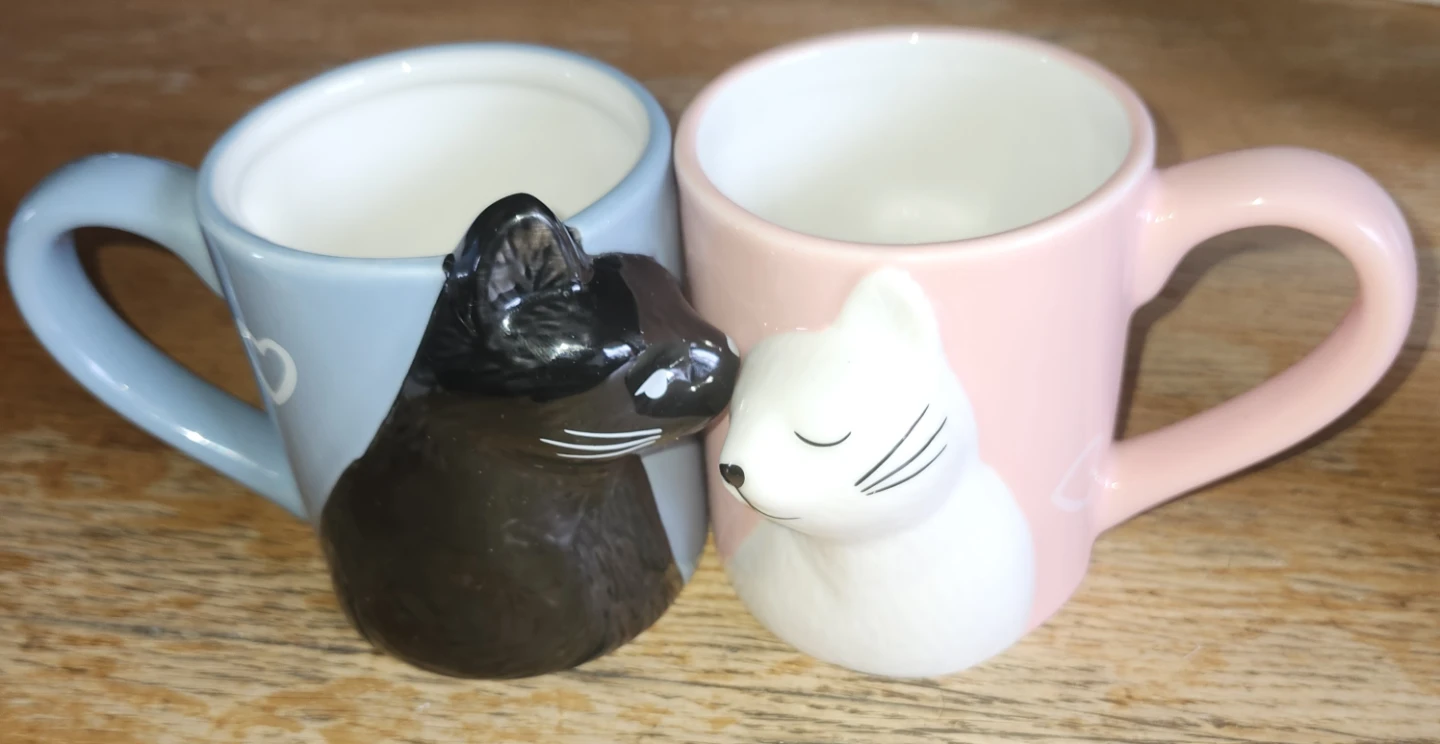 Pair of Cat Mugs - Pink and Blue