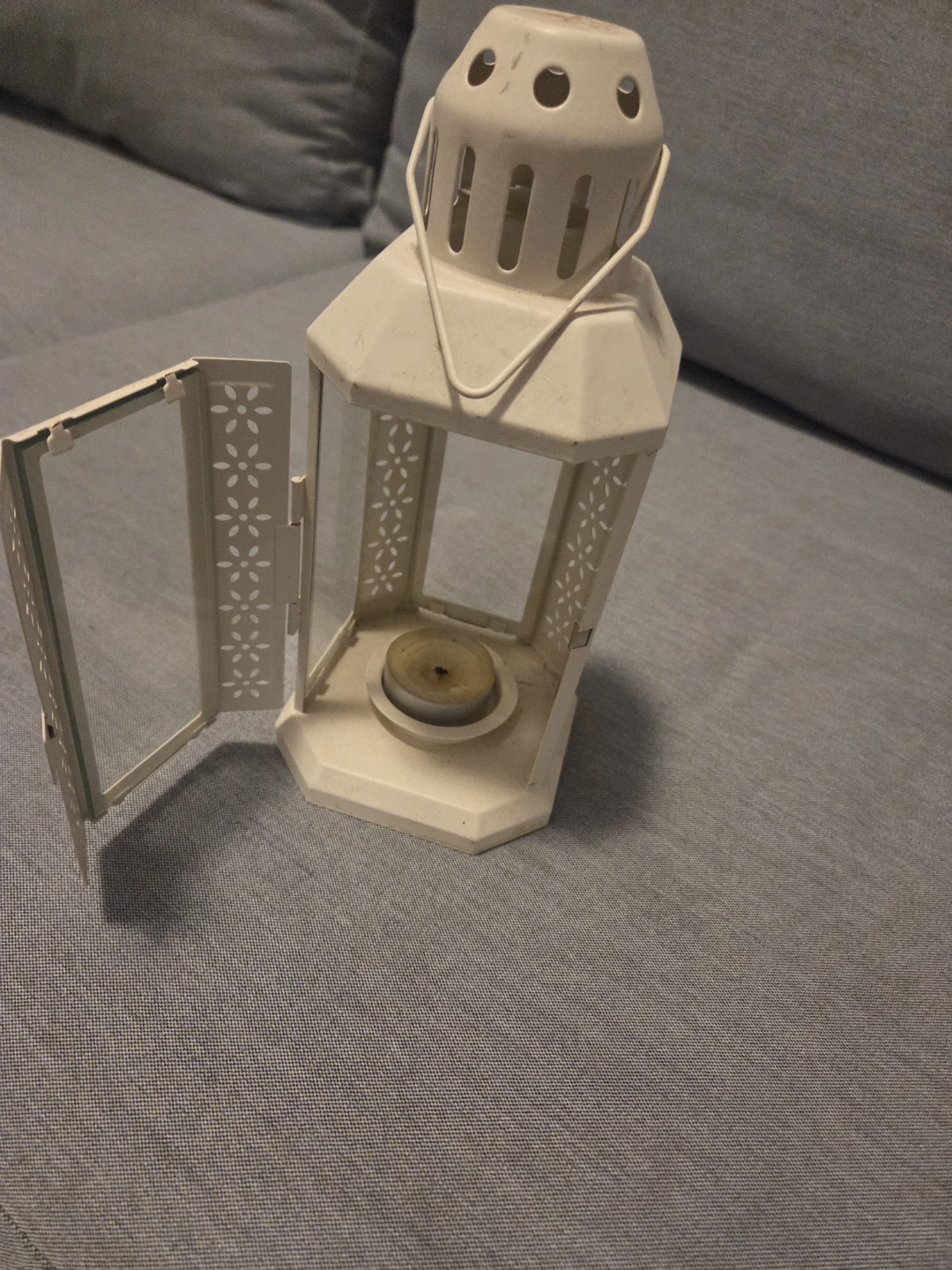 Decorative White Lantern with Candle Holder