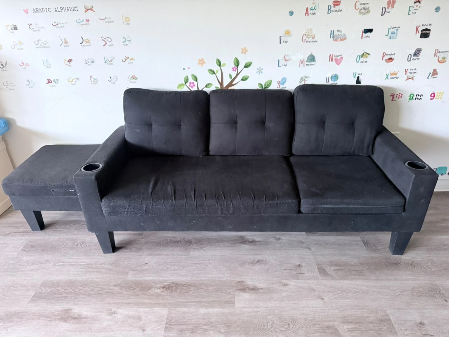 Black Futon Sofa with Ottoman