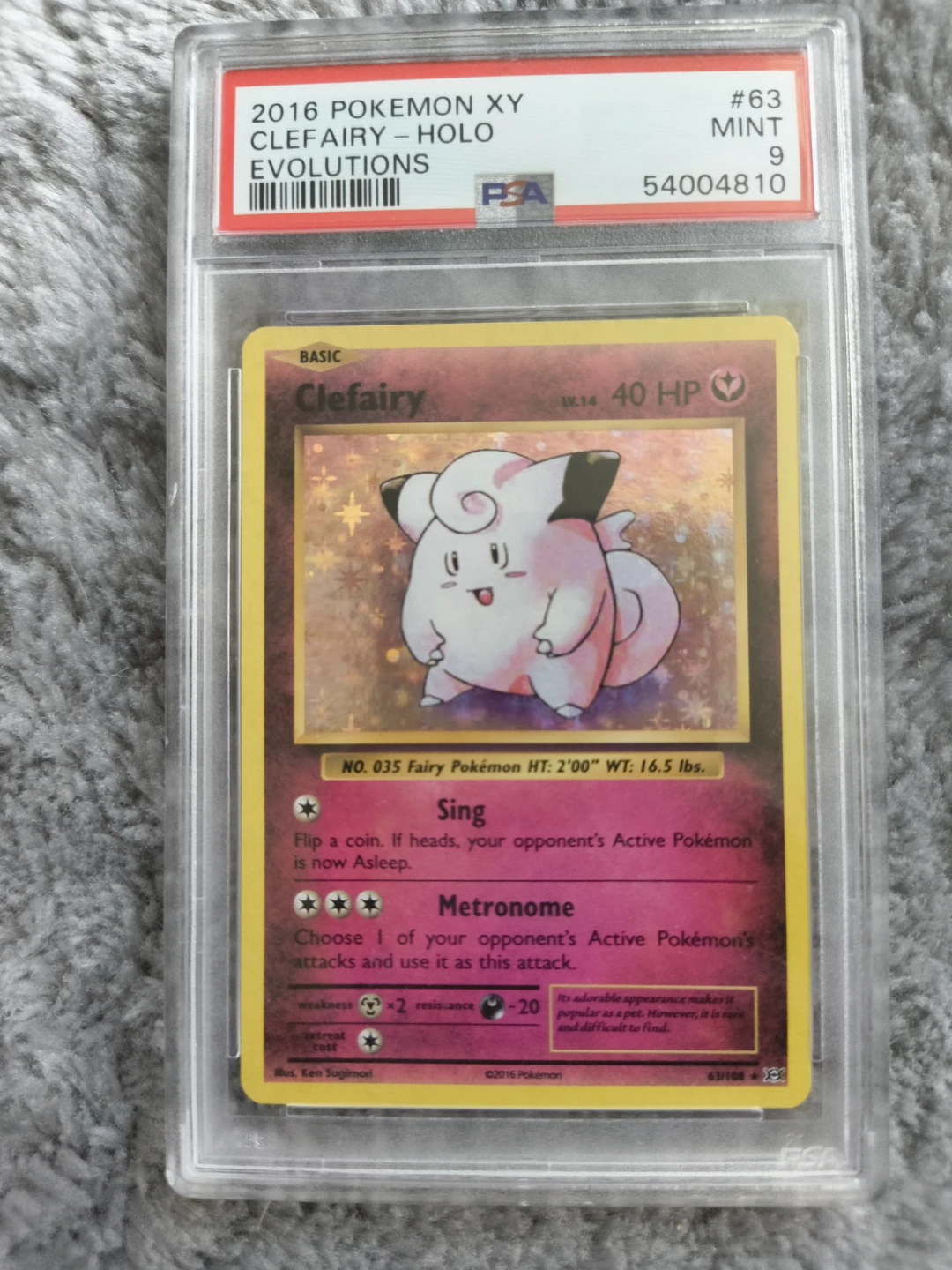 2016 Pokemon XY Clefairy Holo Graded PSA 9