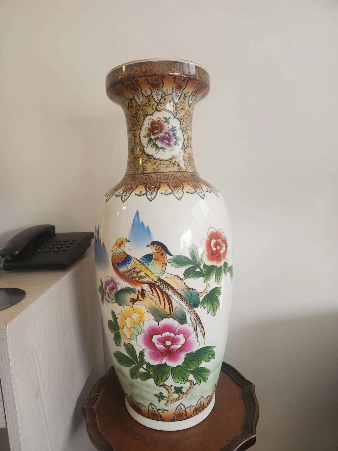 Decorative Ceramic Vase with Birds and Flowers