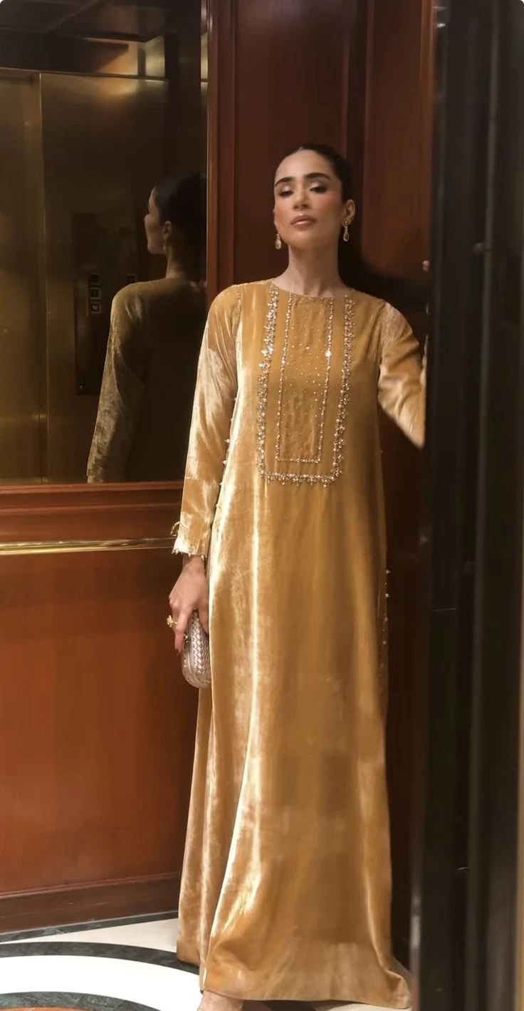Velvet Maxi Dress with Embellishment