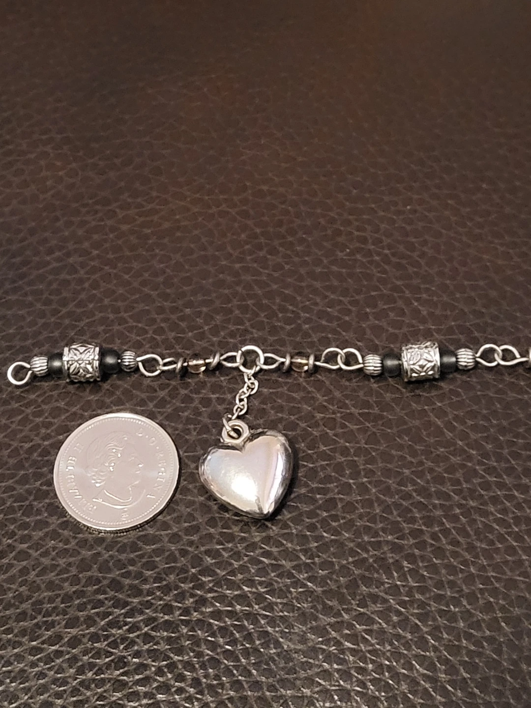 Sterling Silver Heart Charm Ankle Bracelet with Beads - photo 3