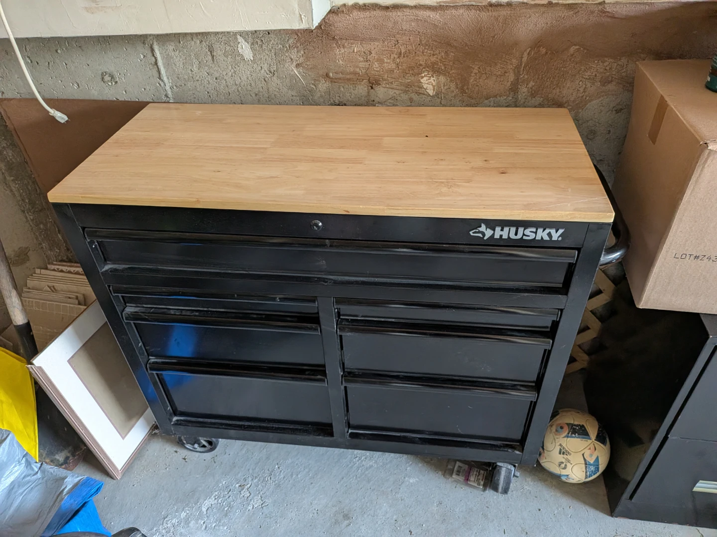 Husky black rolling tool chest with wood top - photo 2