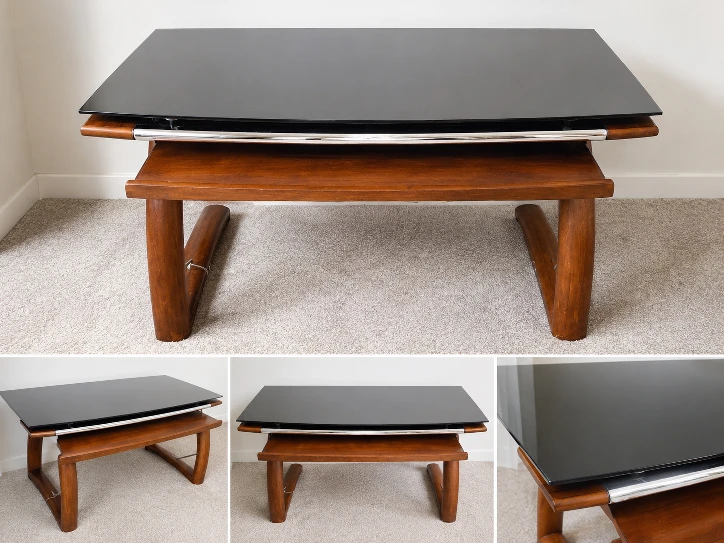 Glass top work table with wood base