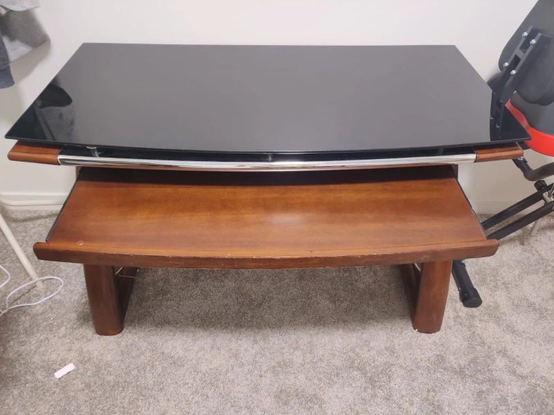 Glass top work table with wood base - photo 5