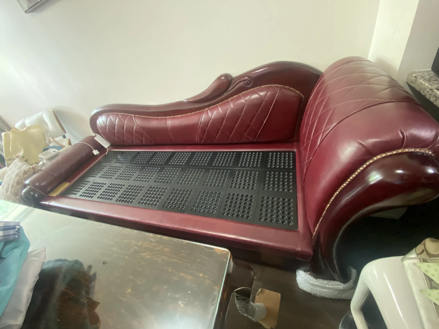 Red Faux Leather  Sofa with Heating charcoal Pad - photo 2