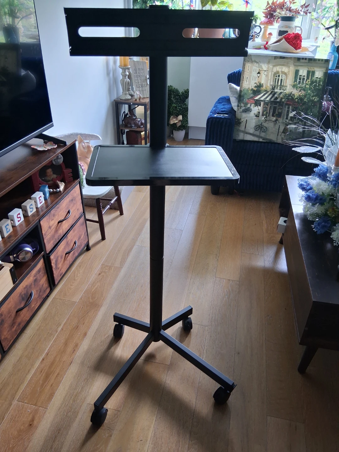 Black Rolling TV Stand with Tray - photo 3