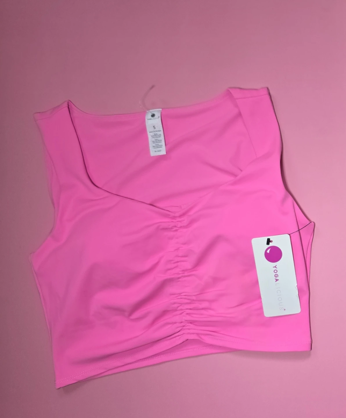 YOGALICIOUS Pink Ruched Crop Tank Top Size S