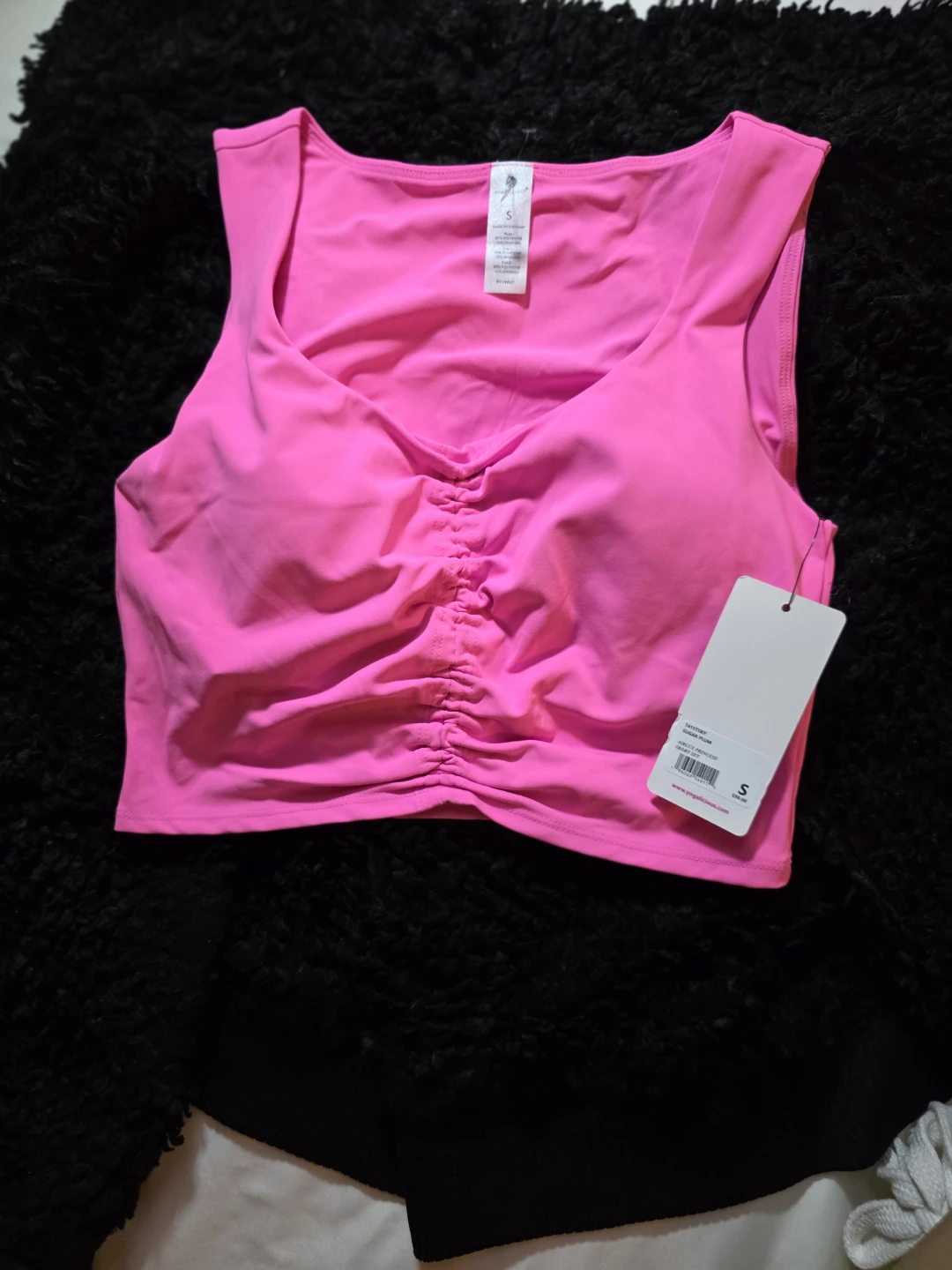 YOGALICIOUS Pink Ruched Crop Tank Top Size S - photo 3