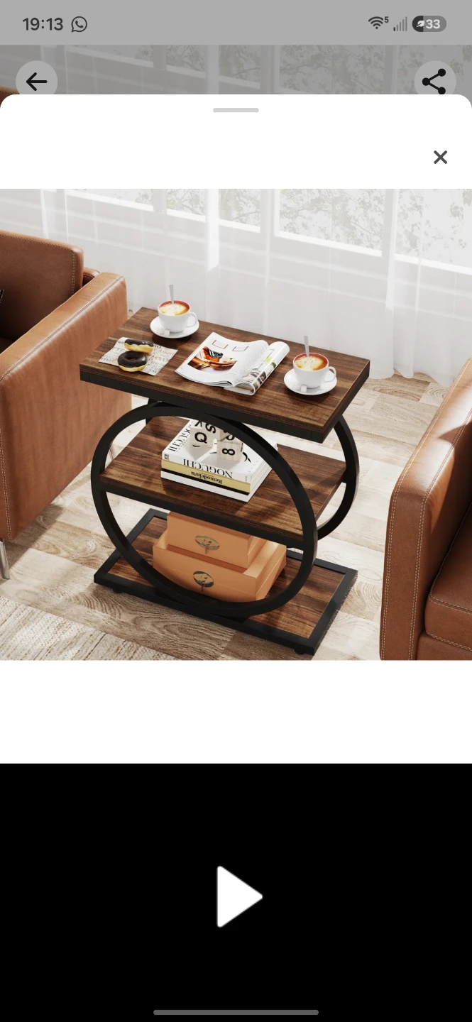Industrial End Table with 2 Shelves
