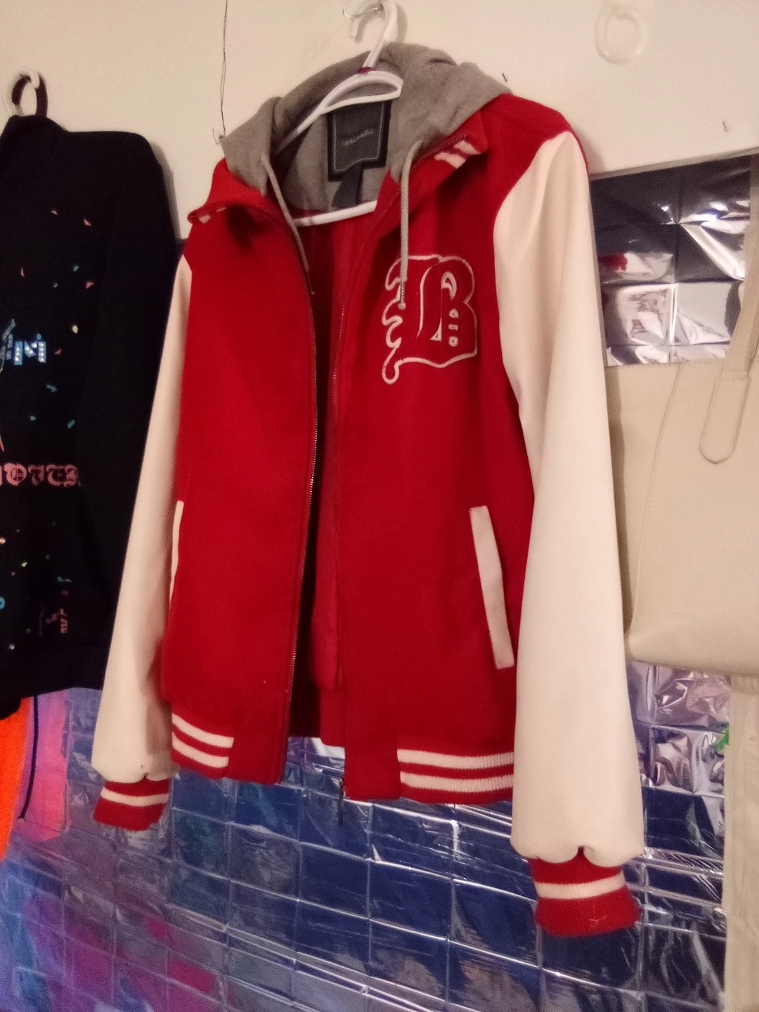Red and White Varsity Jacket with Hood - photo 3