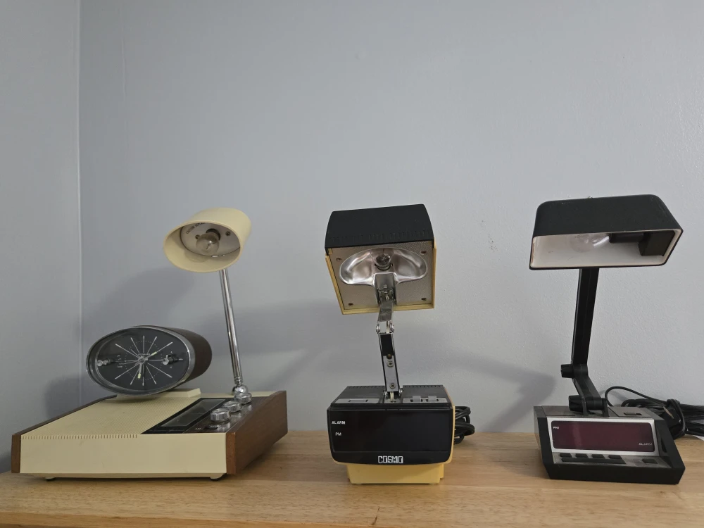 Lot of 3 Vintage Alarm Clock Radios with Lamps