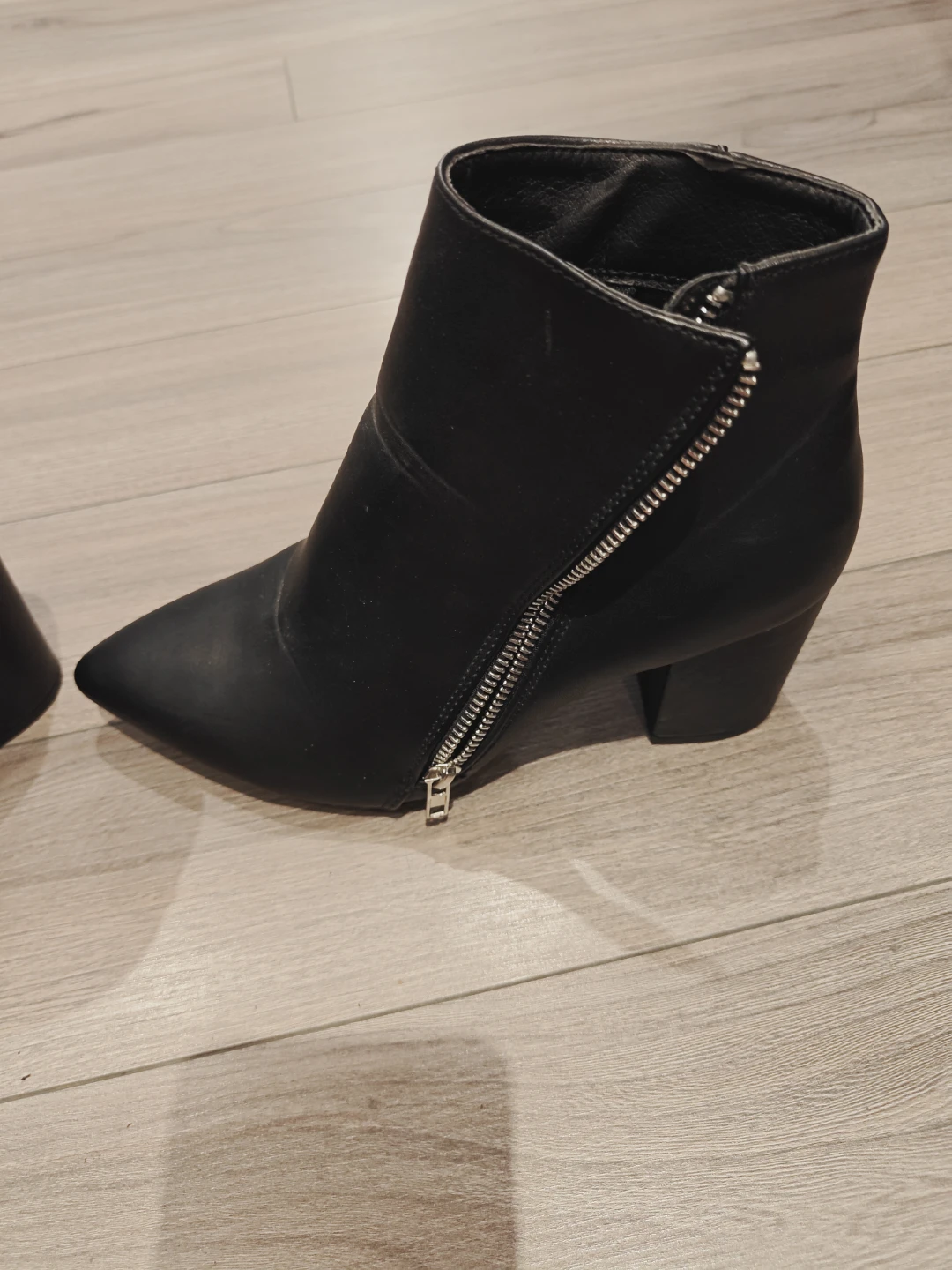 Black Faux Leather Pointed Toe Ankle Boots - Size 8 - photo 2