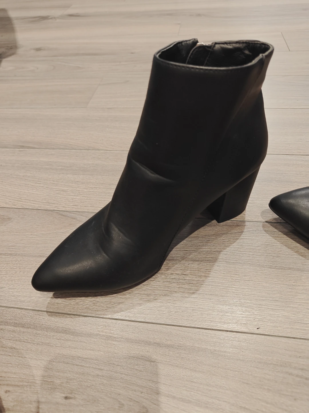 Black Faux Leather Pointed Toe Ankle Boots - Size 8 - photo 3
