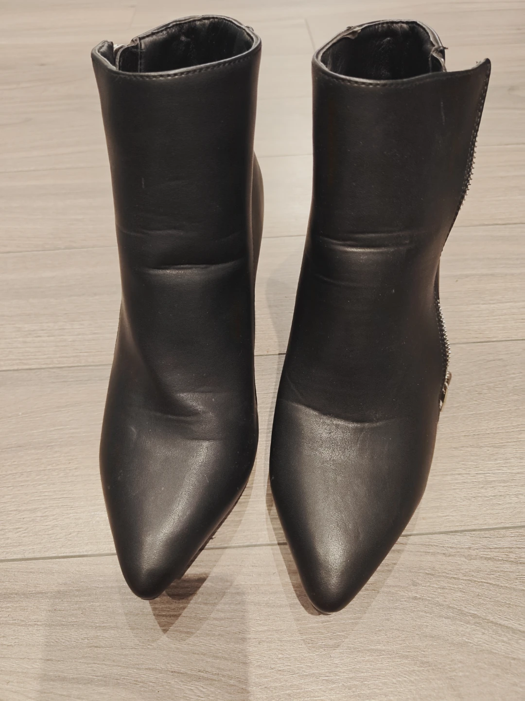Black Faux Leather Pointed Toe Ankle Boots - Size 8 - photo 4