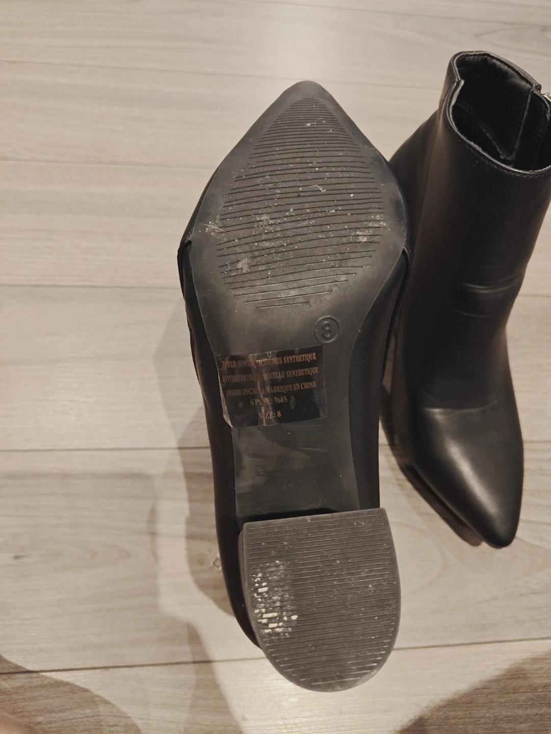 Black Faux Leather Pointed Toe Ankle Boots - Size 8 - photo 5