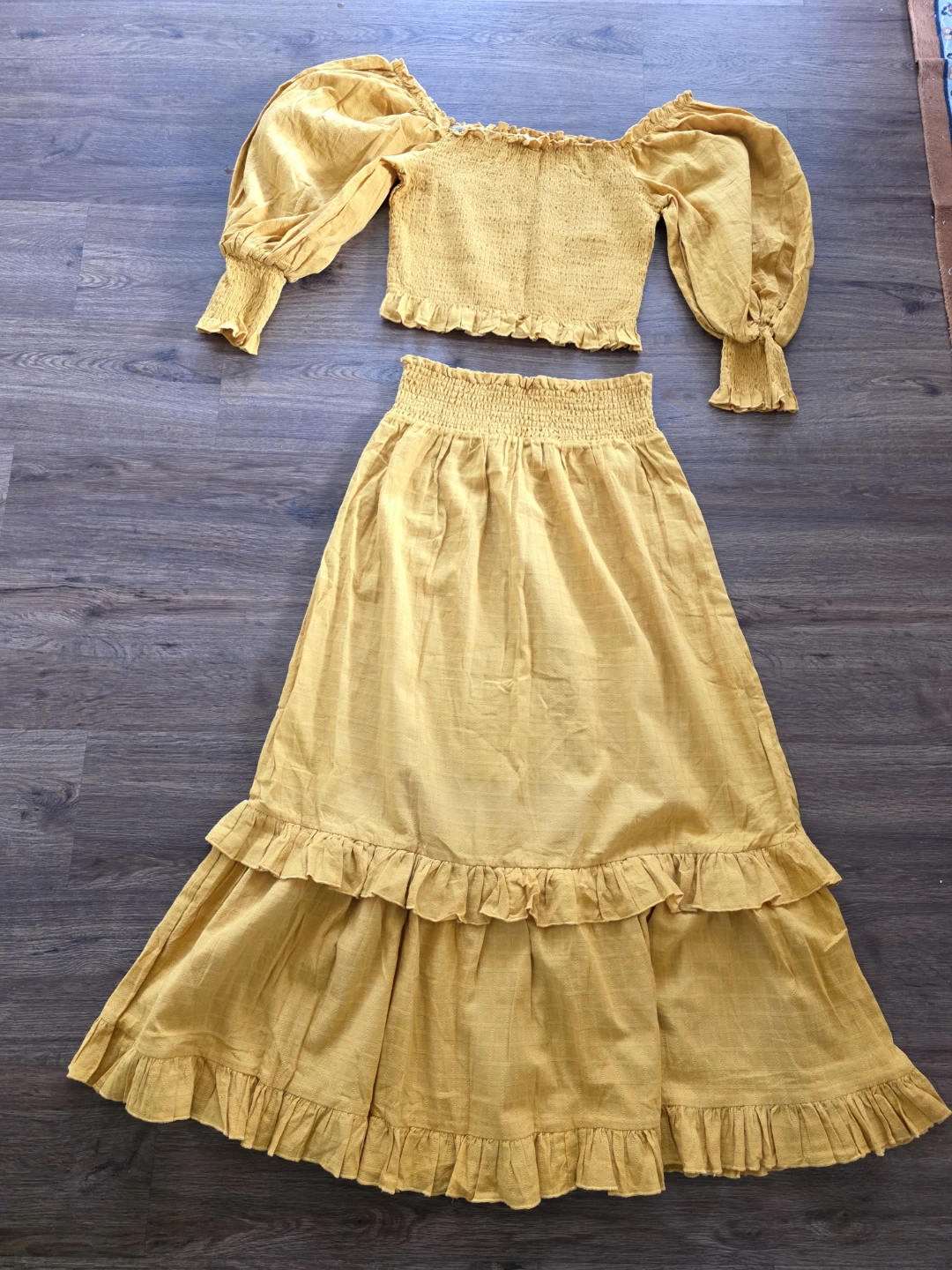 100% Cotton Smocked Top and Ruffle Maxi Skirt Set
