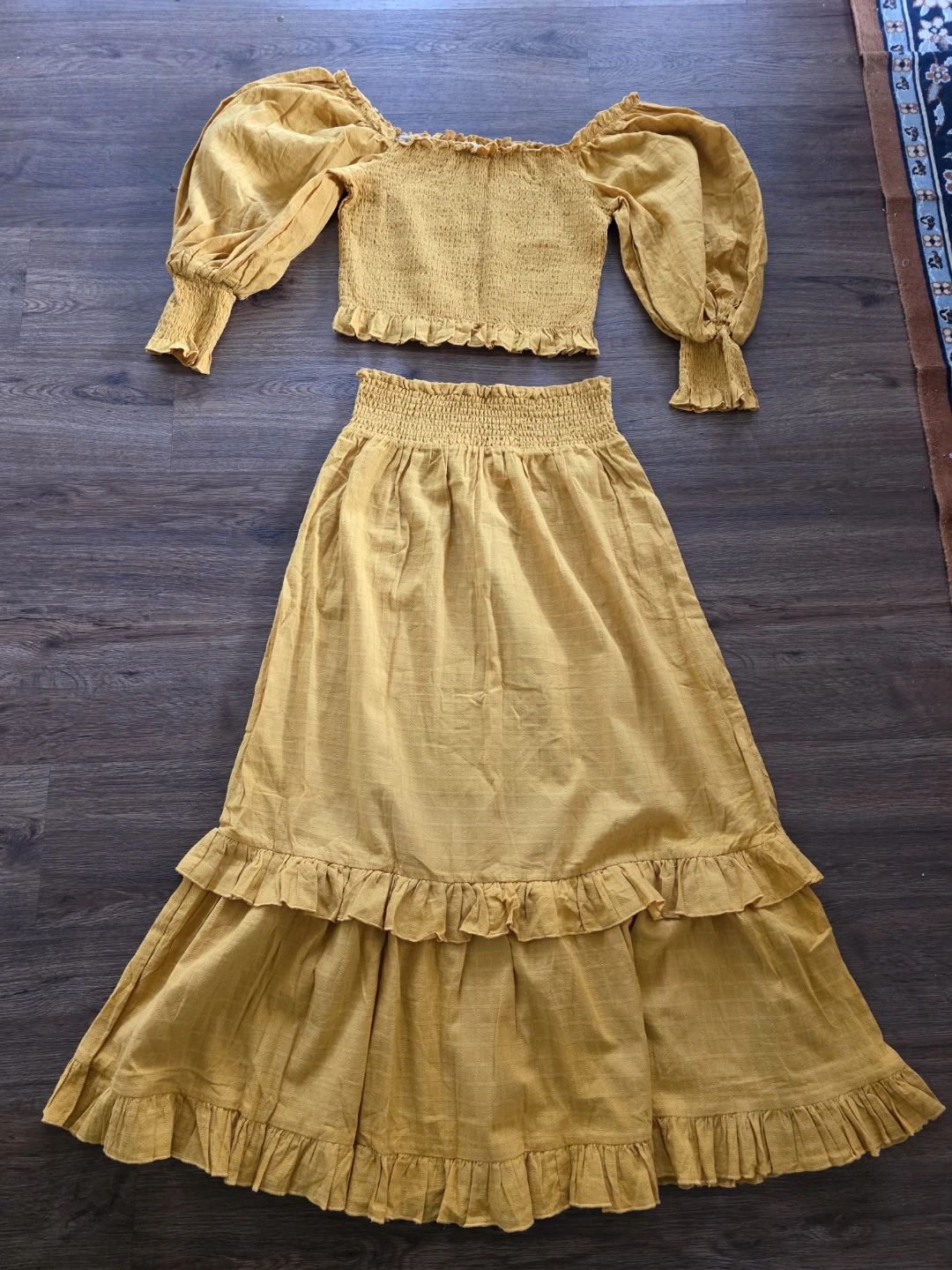 100% Cotton Smocked Top and Ruffle Maxi Skirt Set - photo 3