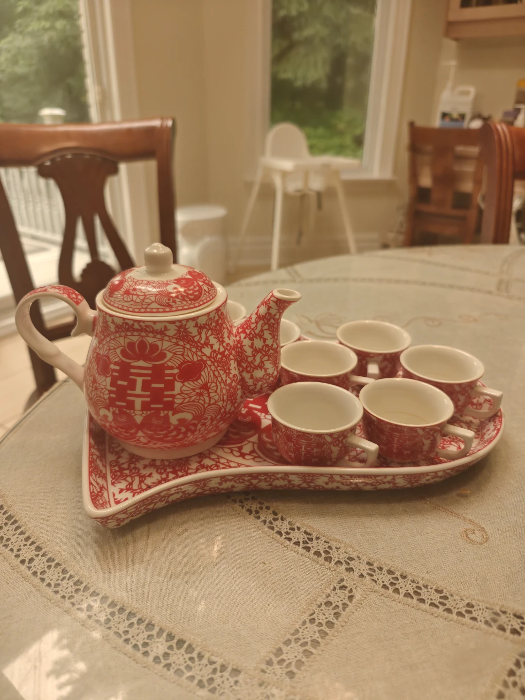 Chinese Red and White Tea Set with Tray - photo 3