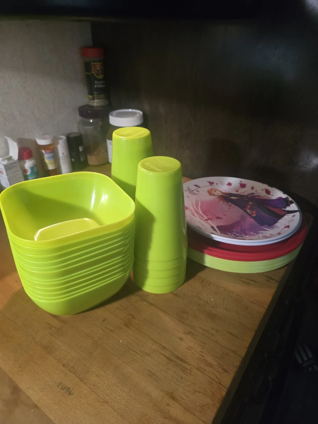 Plastic plates cups and bowls