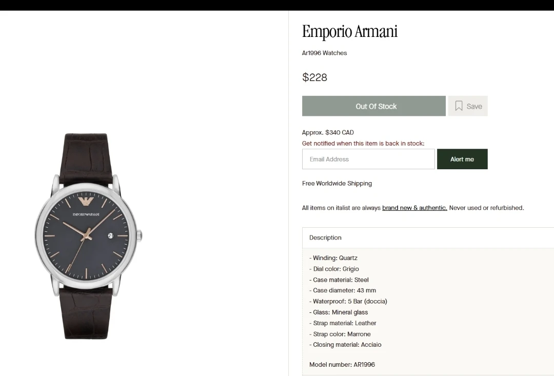 Emporio Armani AR1996 Men's Watch