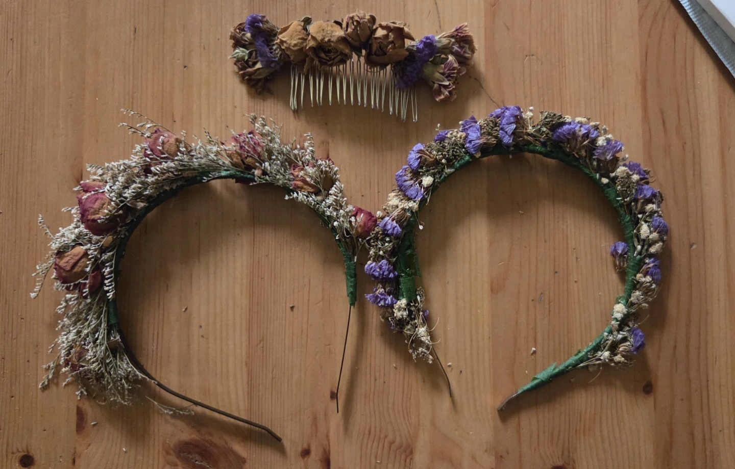 Handmade Dried Flower Crown and Hair Comb