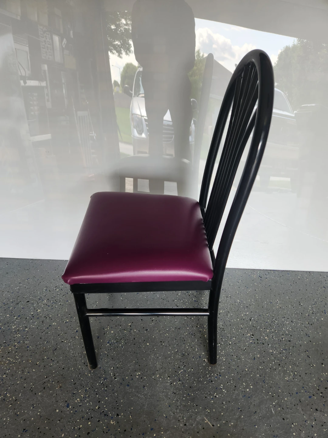 Black metal dining chair with purple seat - photo 2