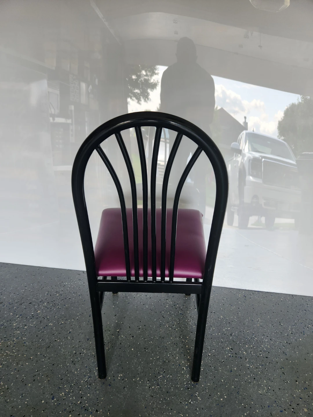 Black metal dining chair with purple seat - photo 3