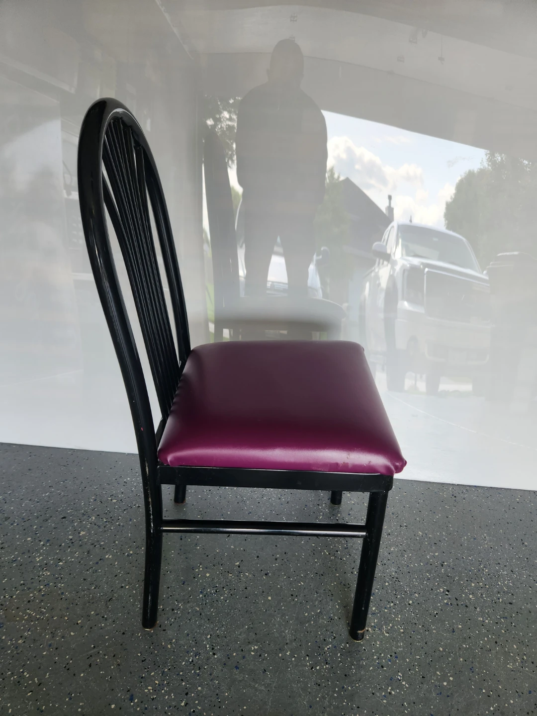 Black metal dining chair with purple seat - photo 4