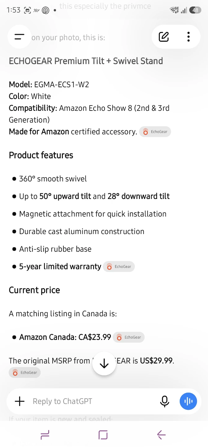 ECHOgear Premium Tilt + Swivel Stand for Echo Show 8 (White) - photo 3