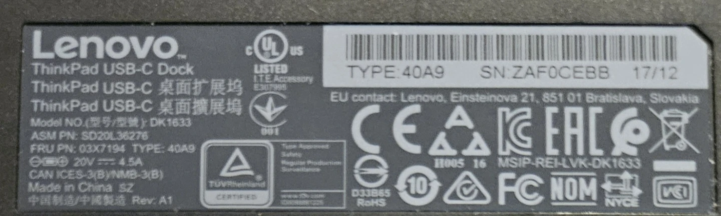Lenovo Thinkpad USB-C Dock - photo 5